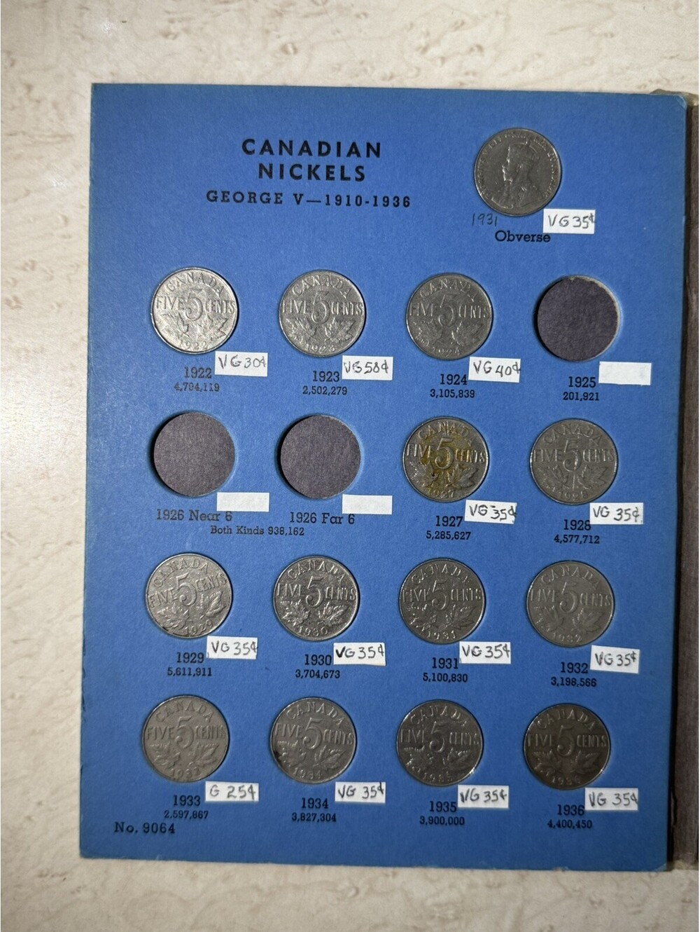 43 Canadian Nickels 1922-1960 Whitman Coin Folder 5 Cent Canada Collection Lot